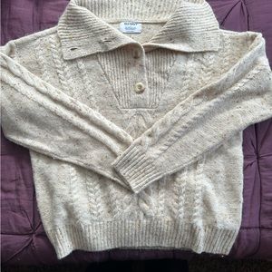 Old Navy S cream with brown flecks shawl neck collar sweater